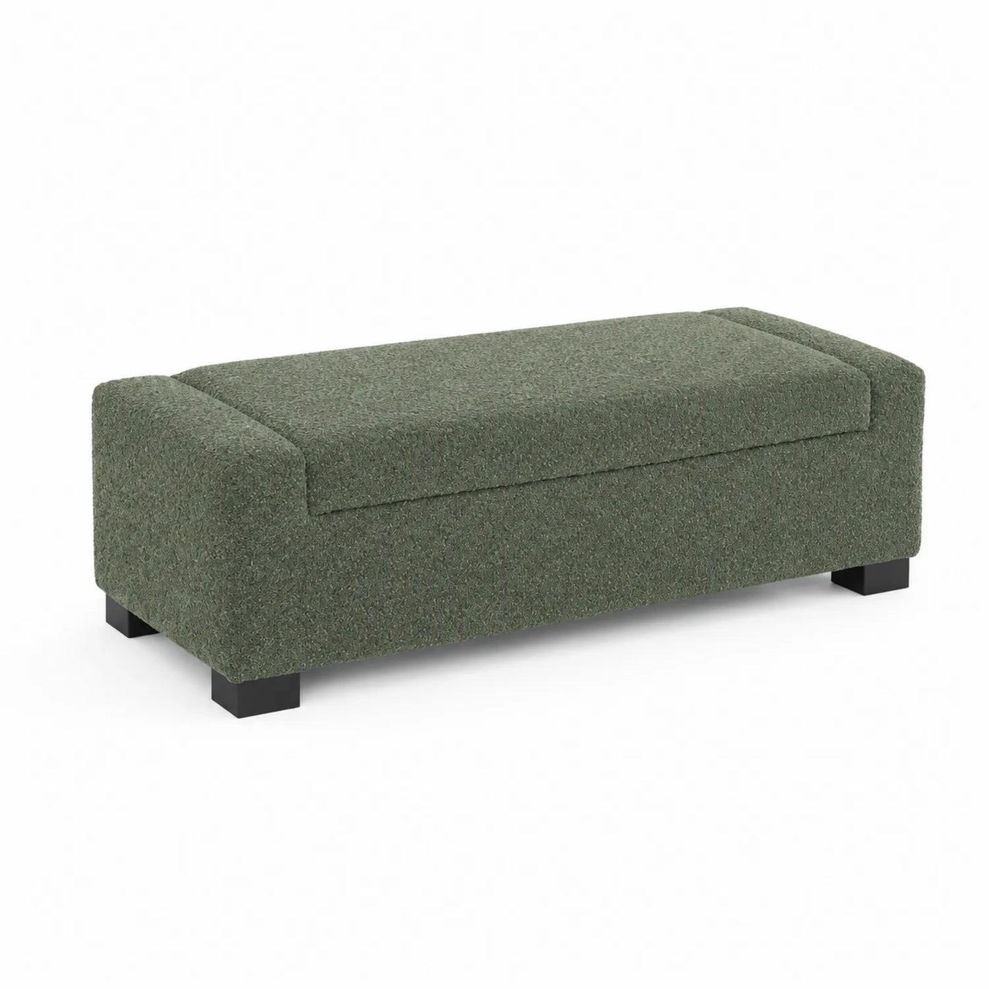 Panca in tessuto verde con gambe in legno