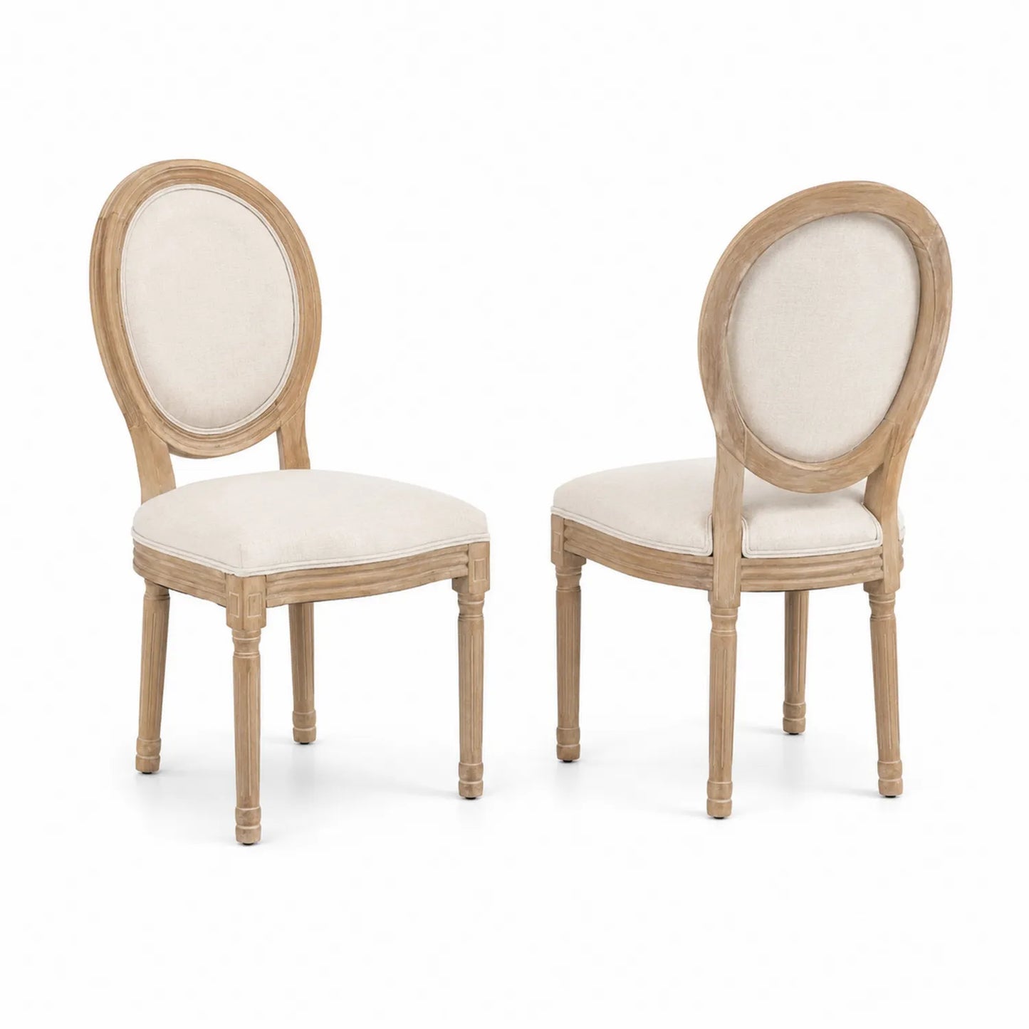 Set di 2 Sedie da Pranzo in Legno con Rivestimento in Lino Beige