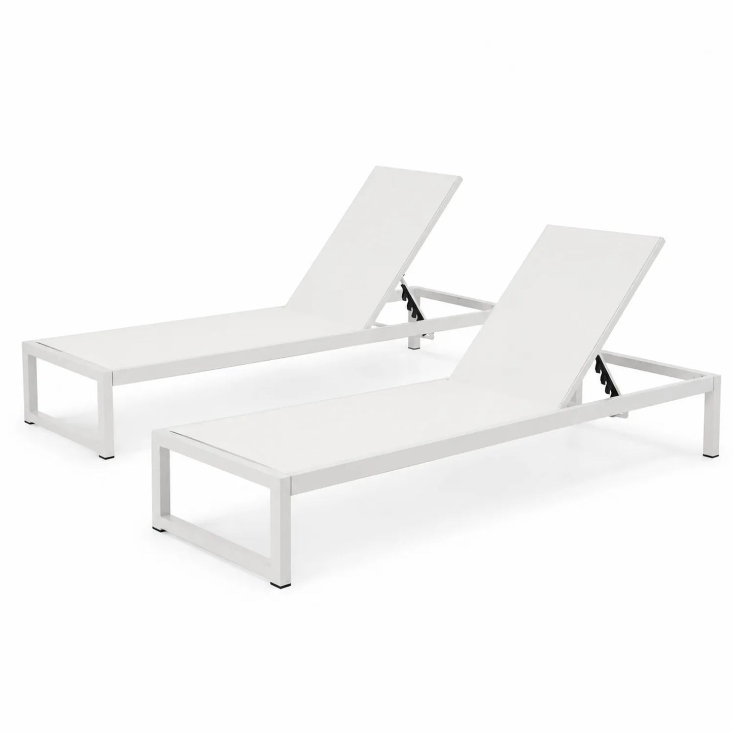 Set di 2 Lettini Prendisole in Alluminio e Tessuto Poliestere Bianco