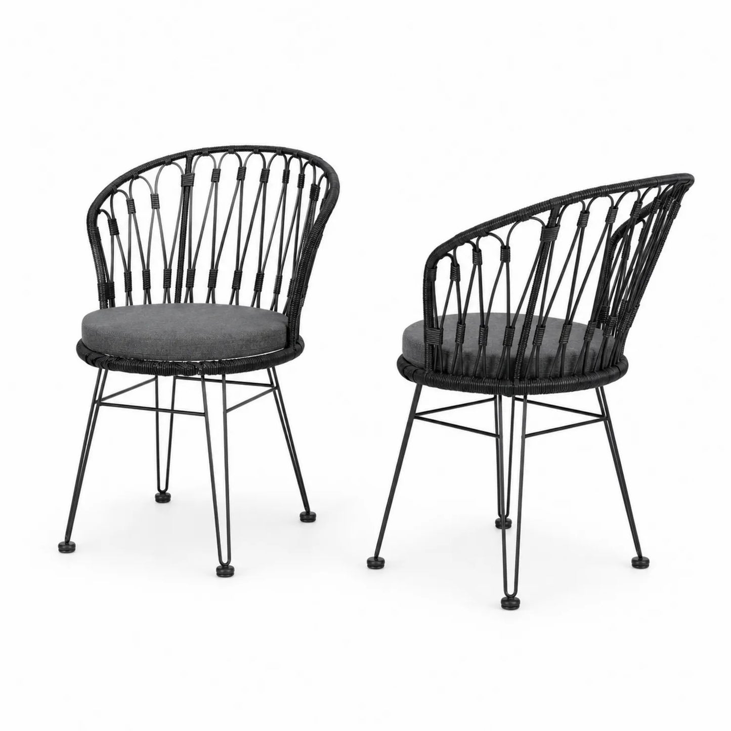Set di 2 sedie in metallo con cuscino in poliestere nero e grigio