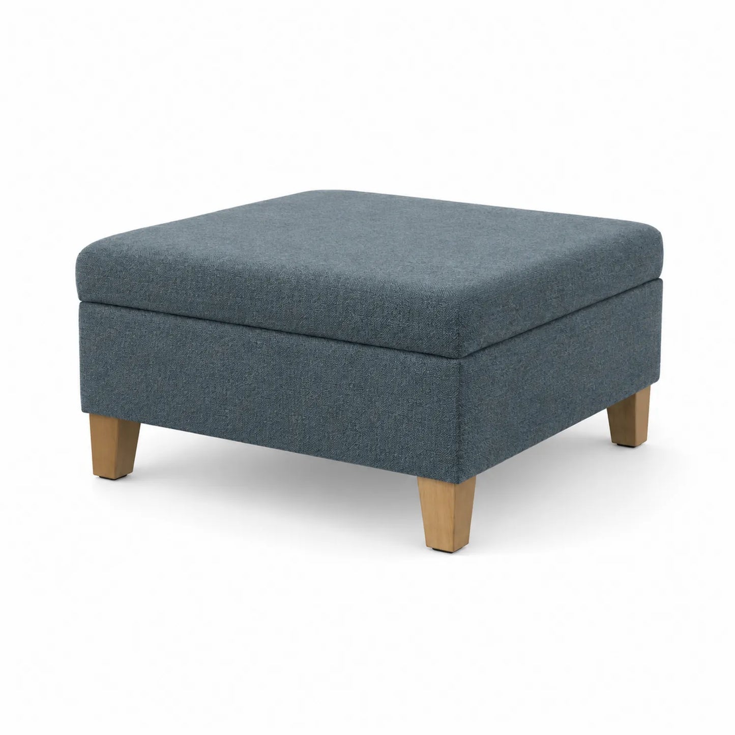 Pouf Quadrato in Tessuto con Gambe in Legno