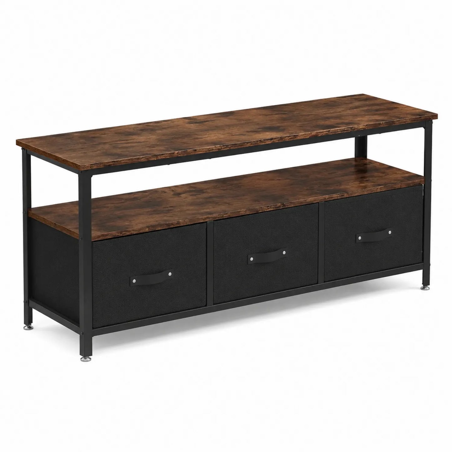 Mobile TV in Legno e Metallo con Cassetti in Tessuto 120x40x50 cm