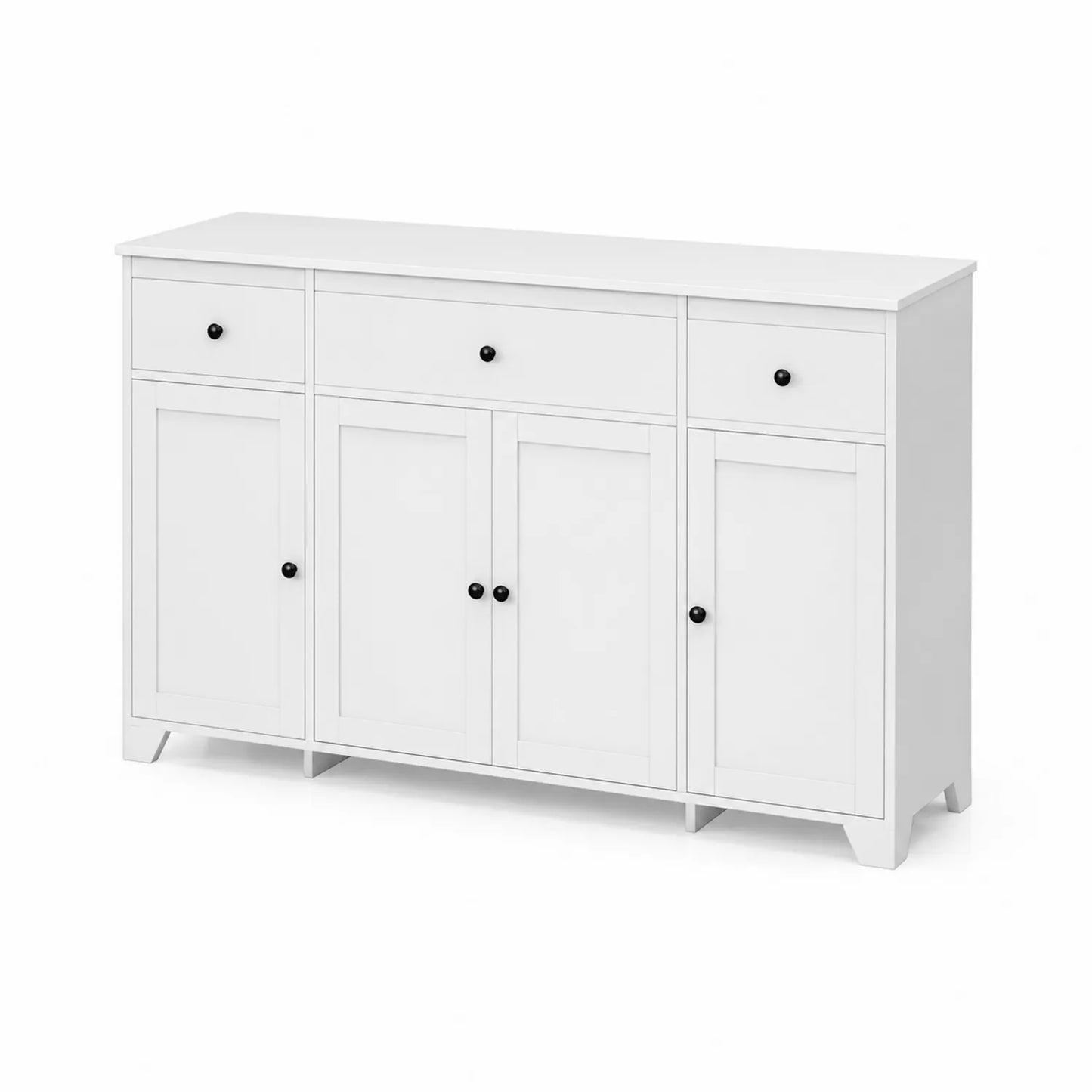 Credenza in Legno Bianco con 3 Cassetti e 4 Ante, 80x120x35 cm