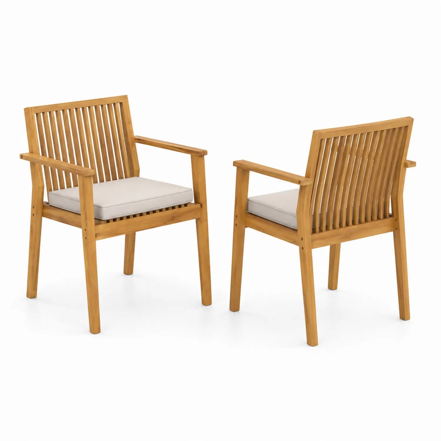 Set di 2 sedie da esterno in legno di acacia con cuscini beige