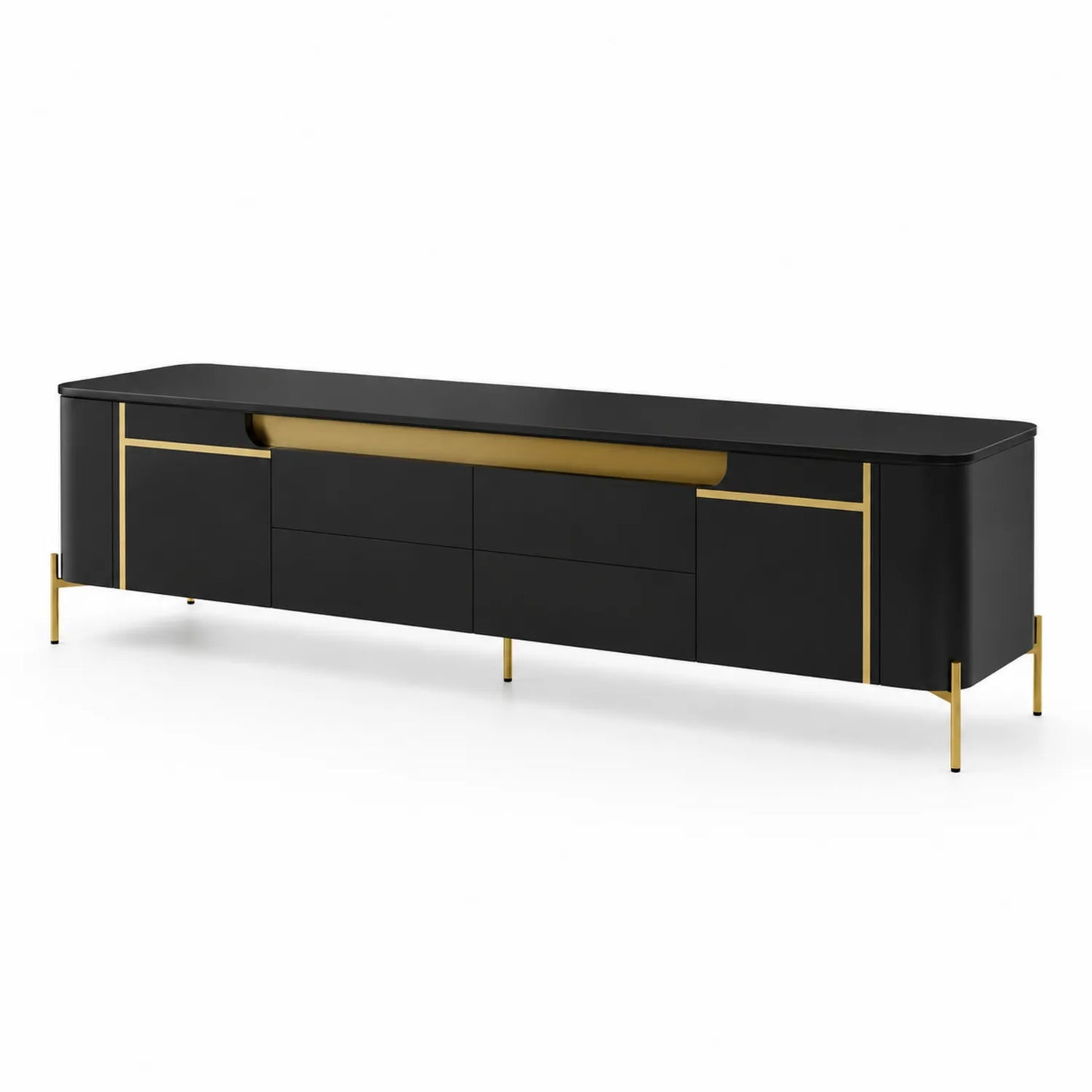 Mobile TV in MDF e Acciaio Nero con Dettagli Dorati 200x45x50 cm