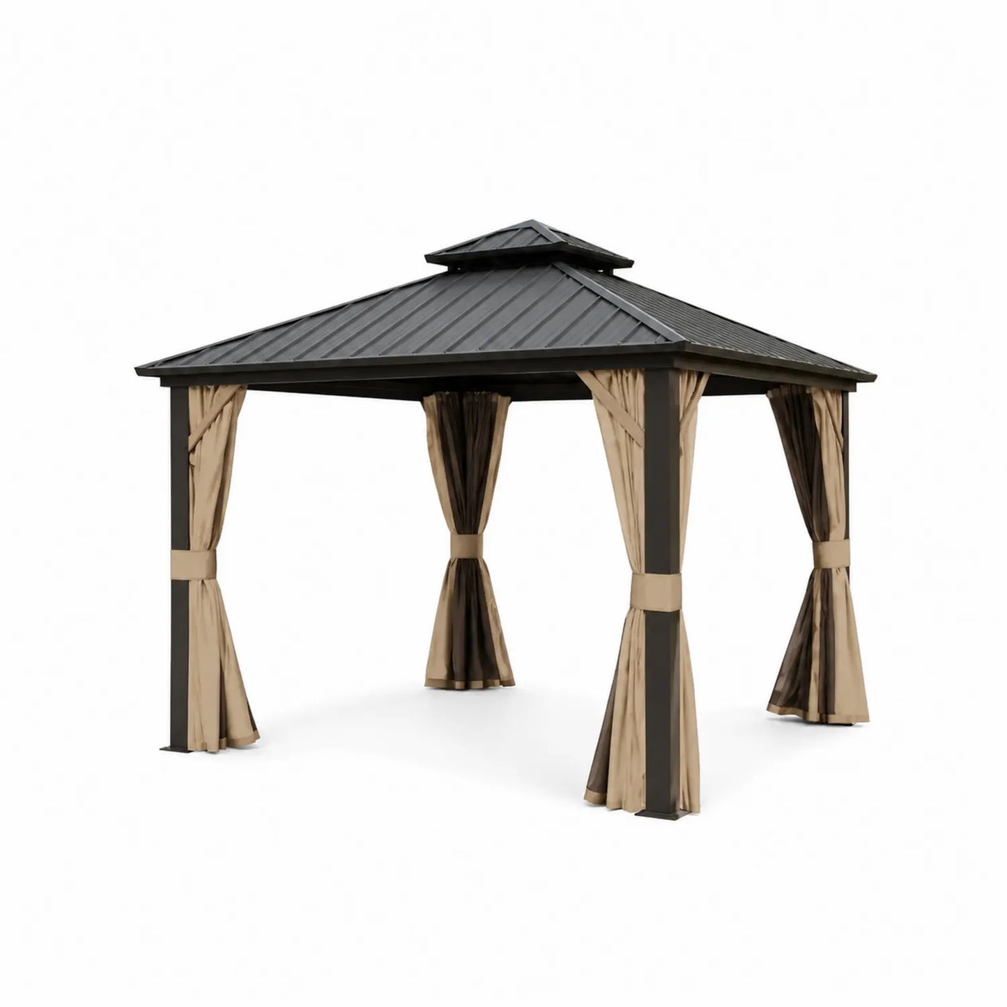 Gazebo da Giardino in Alluminio con Tetto in Acciaio e Tende