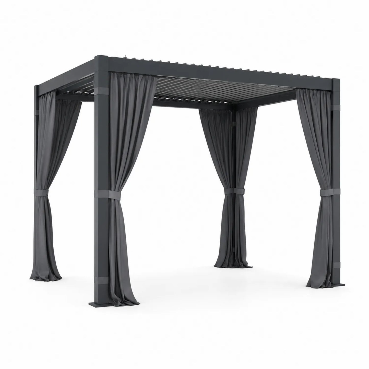 Gazebo da esterno in alluminio con tende in poliestere grigio