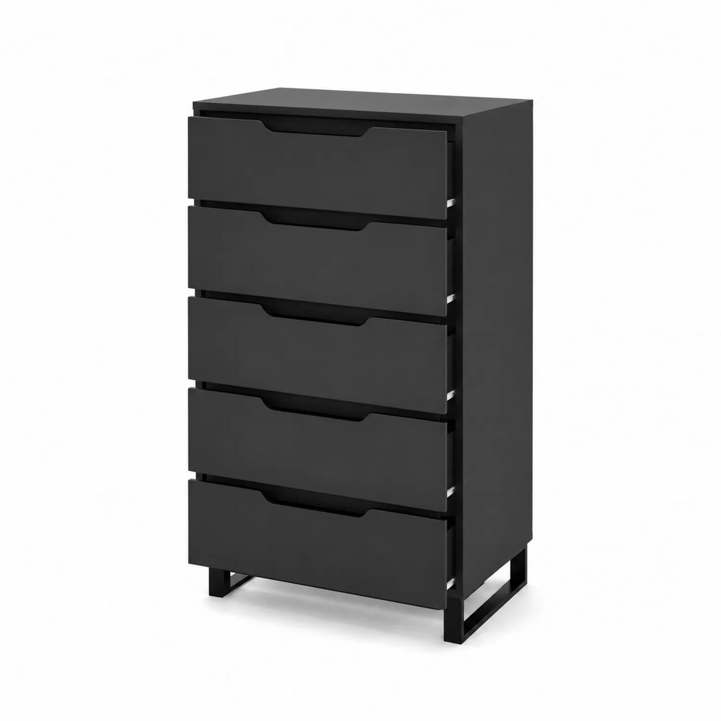 Cassettiera alta con 5 cassetti in legno e metallo nero 45x35x90 cm