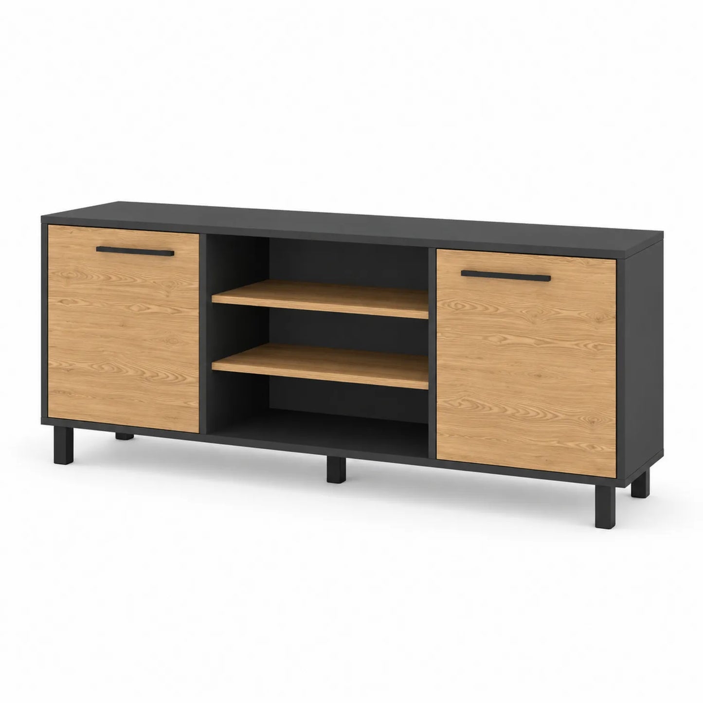 Mobile TV in Legno e Metallo Nero/Rovere 150x40x50 cm