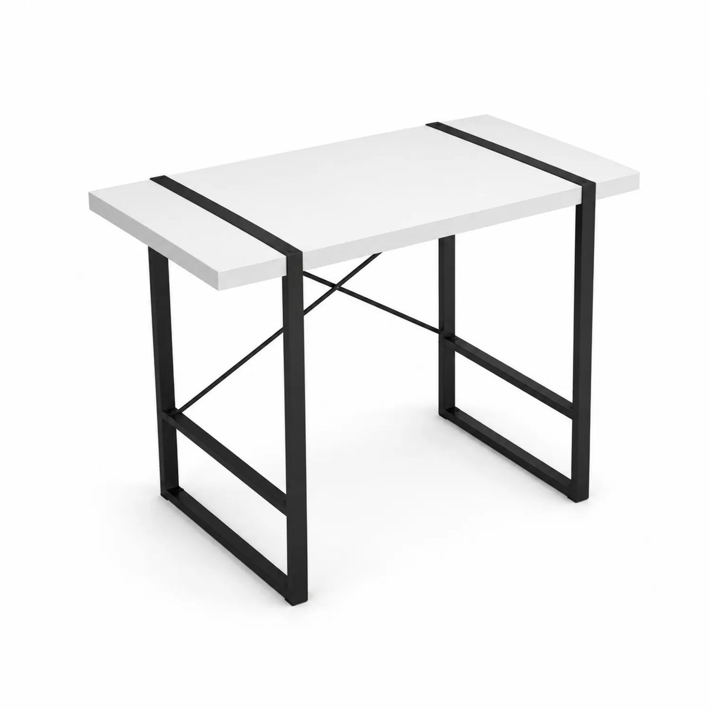 Scrivania in Legno e Metallo Bianco e Nero 120x60x75 cm