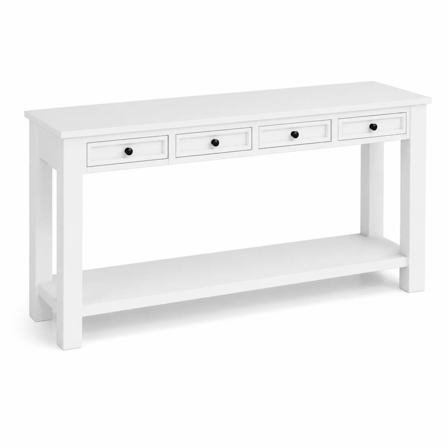 Consolle in Legno Bianco con Cassetti e Mensola