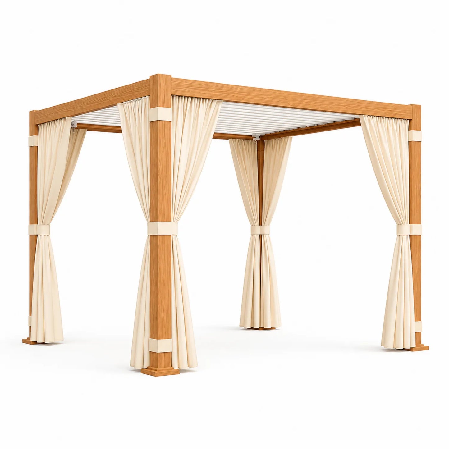Gazebo in Legno con Tende in Poliestere 3x3 m