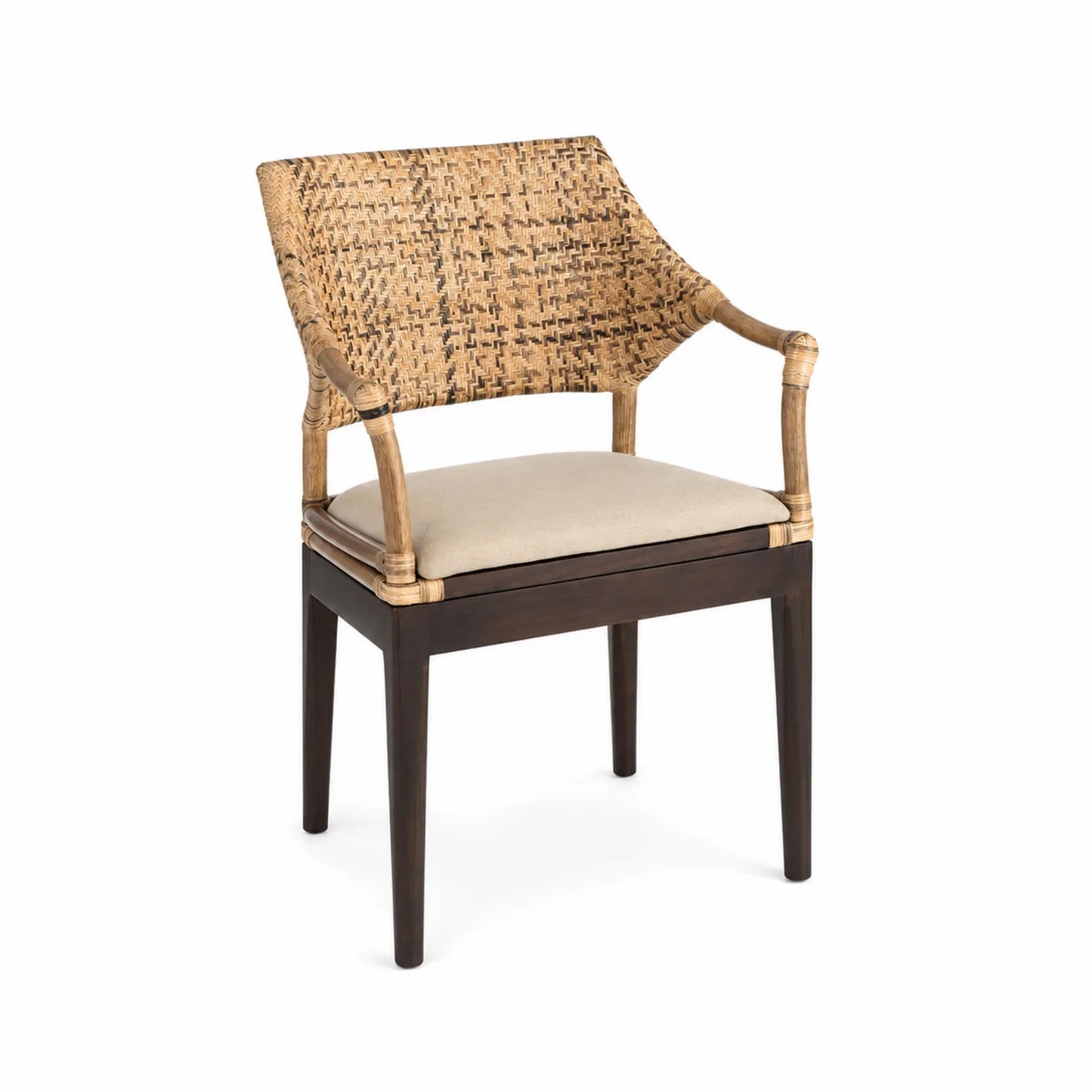 Sedia in legno e rattan con seduta imbottita, Marrone chiaro
