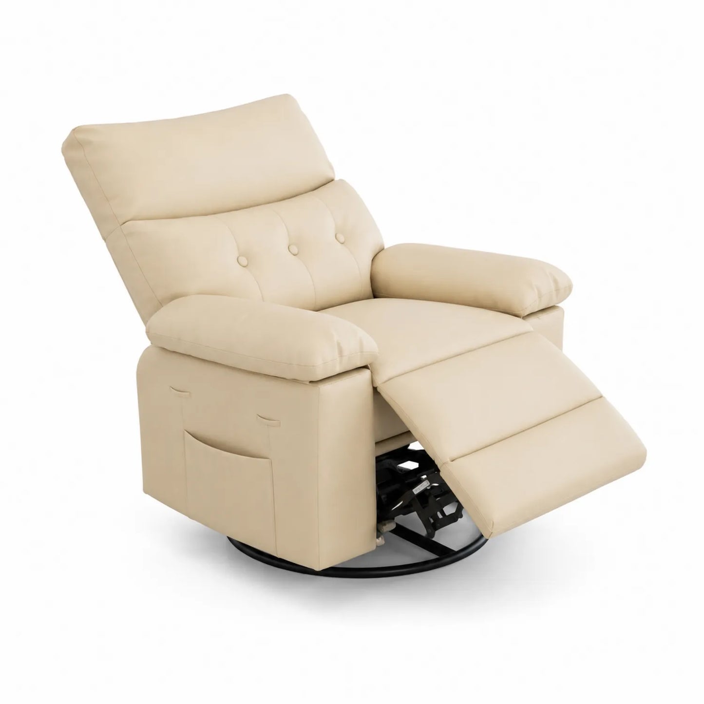 Poltrona reclinabile girevole in pelle sintetica beige