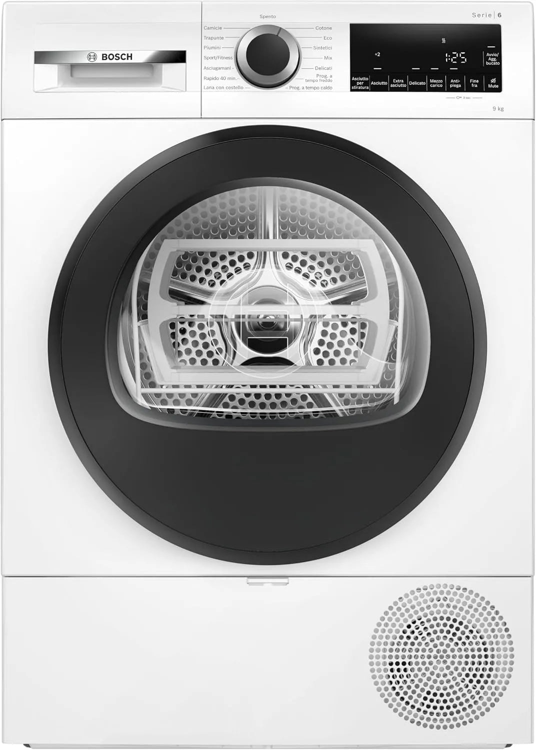 Bosch Serie 6 WQG24200IT Asciugatrice, 9 kg, classe energetica D, bianco, Bosch WQG24200IT Serie 6 Asciugatrice a pompa di calore 9kg Bianco Classe D