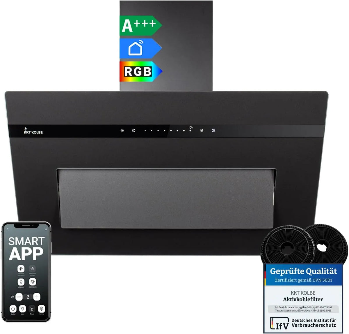 Cappa aspirante PLOOM8005S, 80 cm, cappa da cucina, inclinata, nero, nero opaco