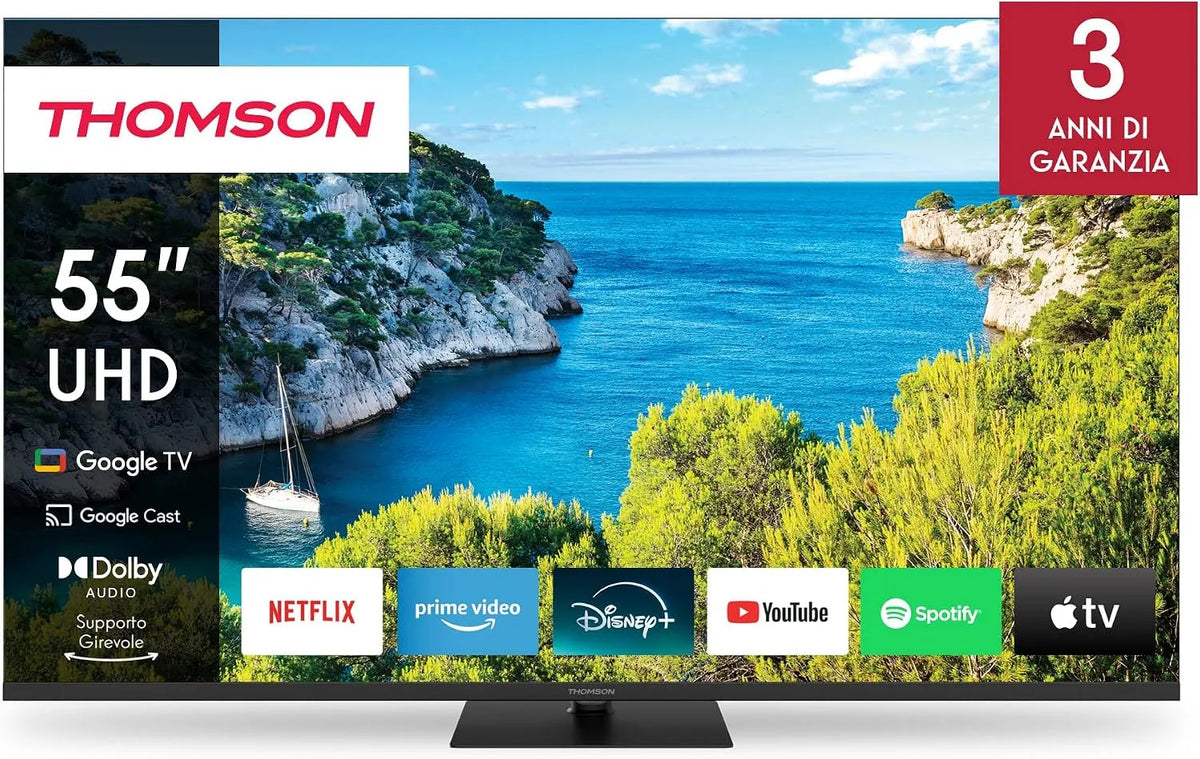 Google 55UG5C14 Smart TV, 55 pollici, televisore, 4K UHD, HDR, audio Dolby, HDMI, Wi-Fi, Bluetooth, HDR10, Triple-Tuner, 139cm, CI+, A+ Pannello