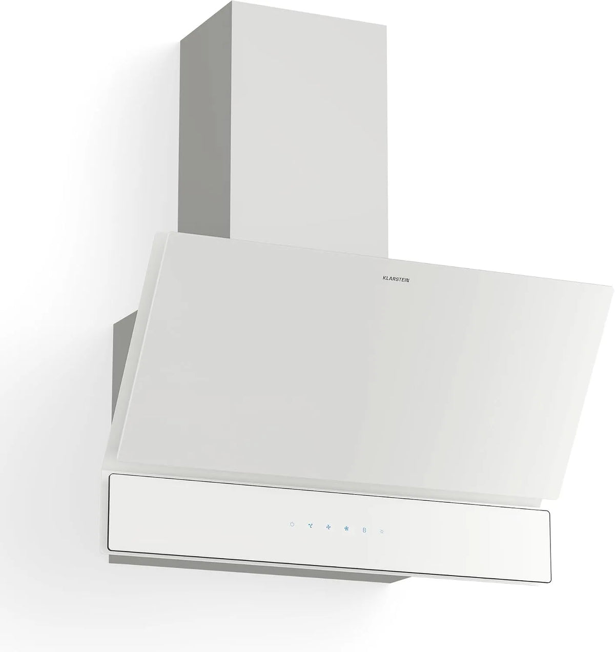 Klarstein Cappa aspirante, 60cm, 820 m3/h, cappa da cucina, inclinata, 3 velocità, montaggio a parete, Boost, touch, bianco, LED, Filtro Carbone &