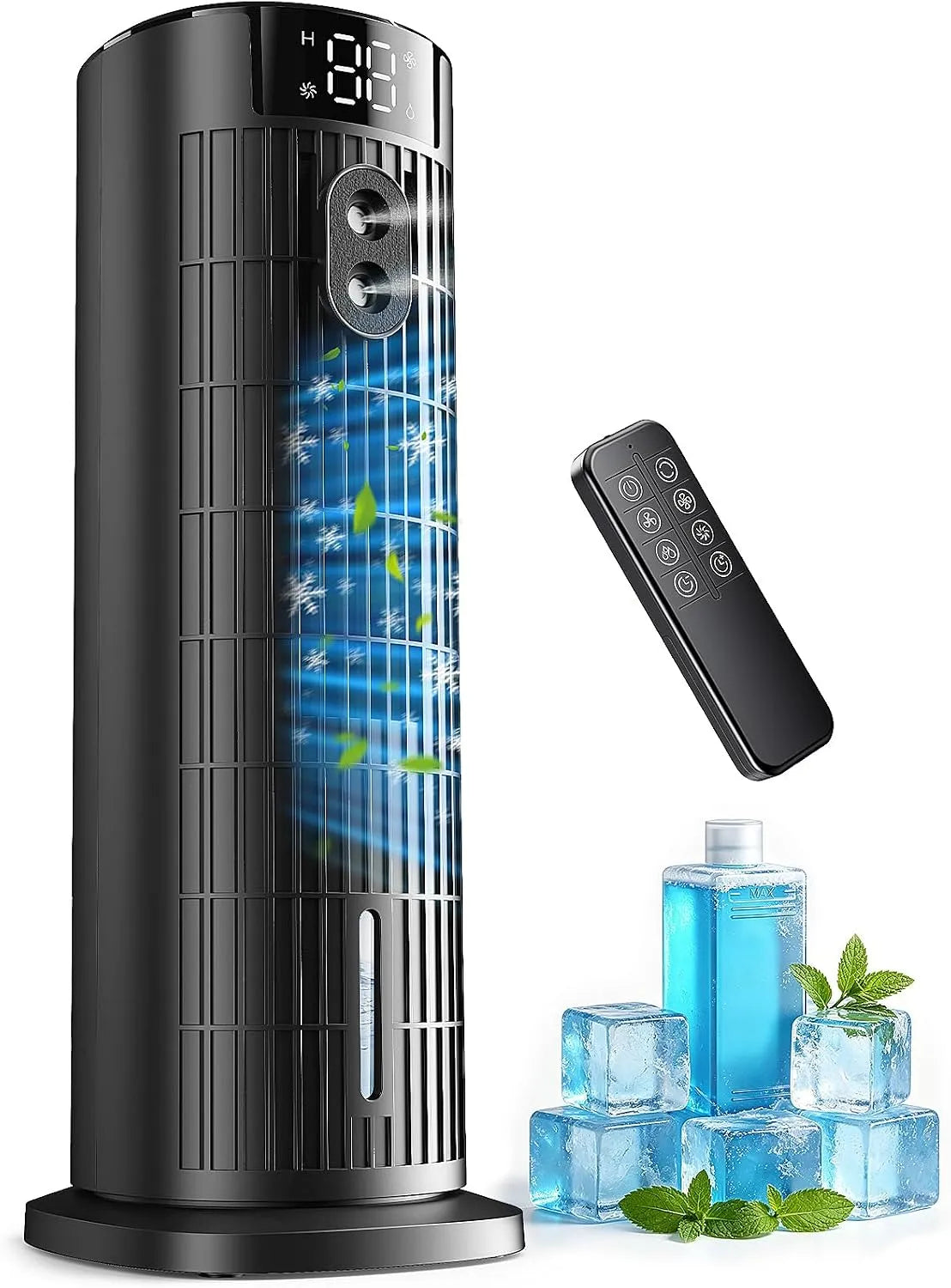 Condizionatore, portatile, timer, oscillazione, nero, 90° Oscillation, 4 Ventilatore, 1000ML per Casa Ufficio, Compatto, Nero Opaco