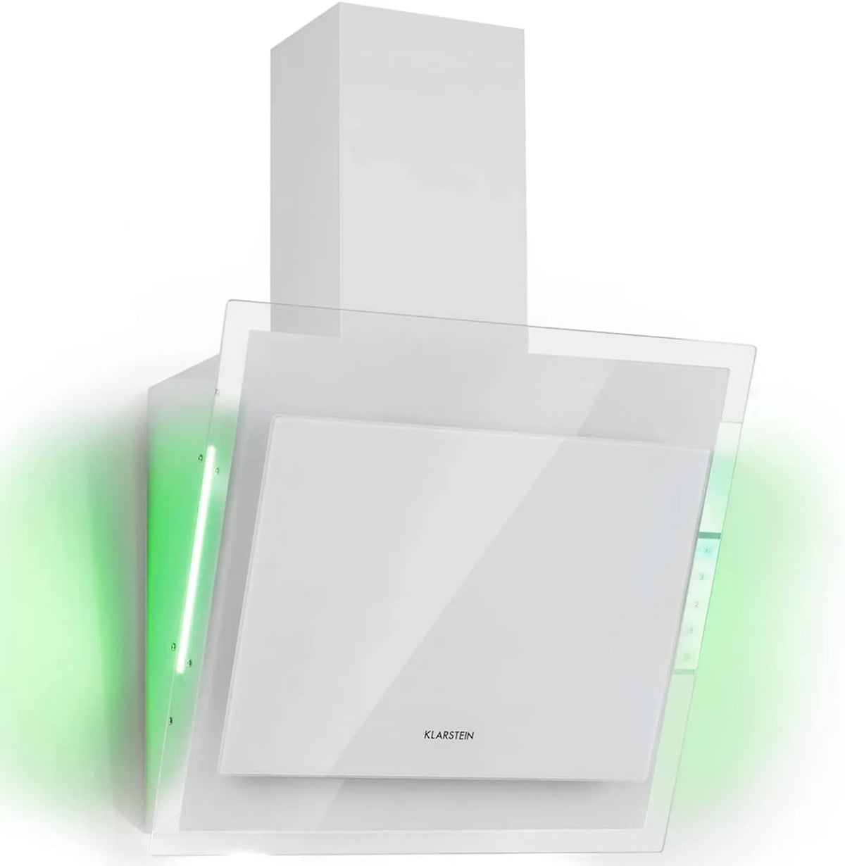 Klarstein Cappa aspirante, 60 cm, 550 m3/h, classe energetica E, cappa da cucina, scarico e ricircolo, touch, bianco, LED a 6 Colorazioni, Pannello