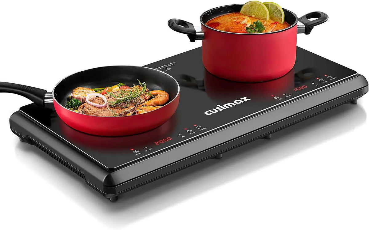 Prodotto timer, CUSIMAX 3500 W piastra da cucina a infrarossi in acciaio inox 2 piastre elettriche con display a LED, controllo touch, protezione per
