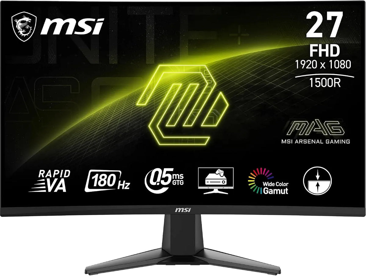 MSI 27C6F 1500R Monitor, 27 pollici, 1920 × 1080, 5 ms, 180 Hz, funzioni gaming, Full HD, pannello VA, HDMI, schermo PC, FHD, connettività DisplayPort