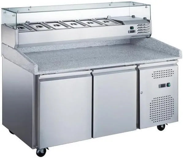 Vetrina refrigerata, 390 L, libera installazione, pizza, 390L, Piano granito, Générique Tavolo per pizza refrigerato con 2 ante con vetrina