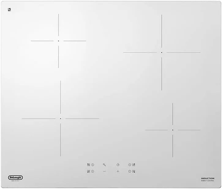 Delonghi Piano cottura a induzione, 60 CM, 4 fuochi, piastra a induzione, touch, timer, bianco