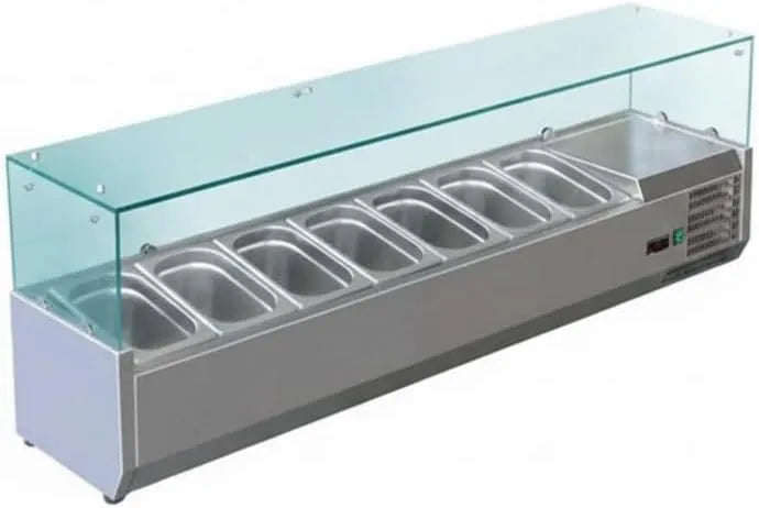 Prodotto 7 x GN 1, Vetrina Saladette refrigerata con ingredienti 1600 mm, +2°C, +8°C, Inox