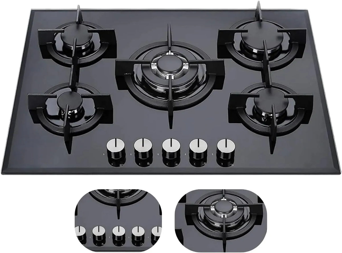 Piano cottura a gas M7-50BTF, 70 cm, 5 fuochi, da incasso, professionale, acciaio inox, fornello a gas, Dispositivo di Sicurezza alla fiamma FFD