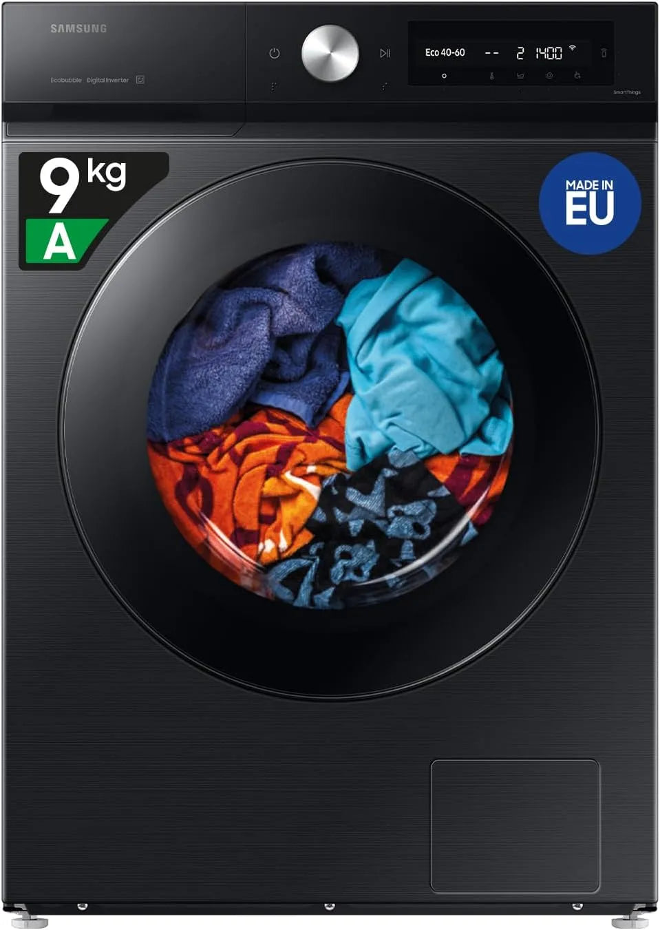 Samsung WW90DB7U94GB/U3 85h Lavatrice, 60 L, 9 kg, libera installazione, Super Speed, nero, AI Wash, 60l x 85h x 60p cm, Ecodosatore, Corpo: Nero