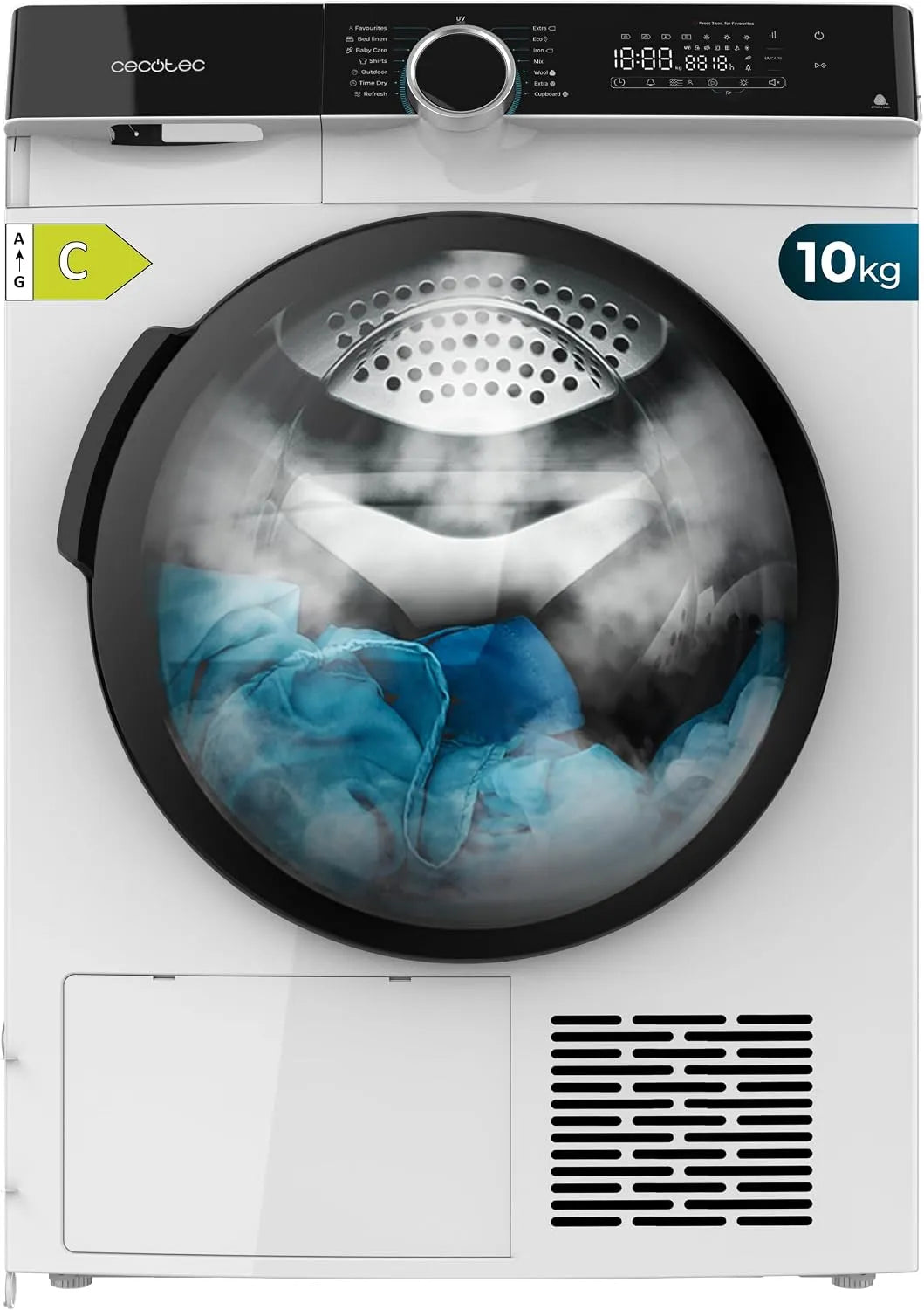 Cecotec Bolero Dresscode Dry Asciugatrice, 14 programmi, 10 kg, classe energetica E, Inverter, bianco, Funzioni come UV Care, Stiratura Facile