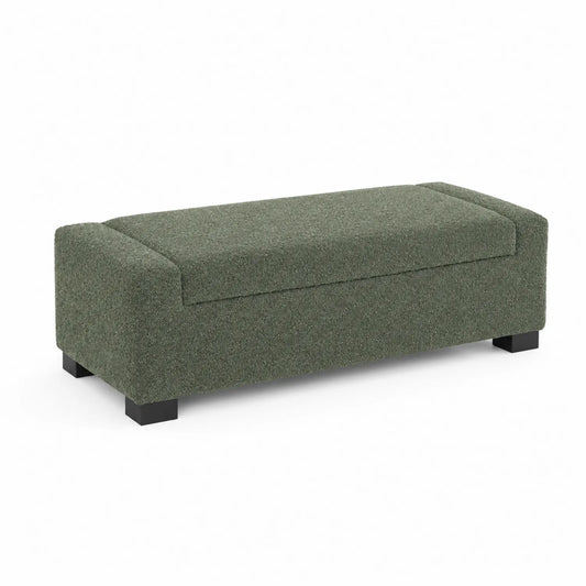 Panca in tessuto verde con gambe in legno