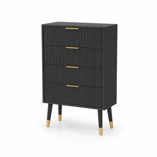 Cassettiera in MDF Nero con Maniglie Dorate