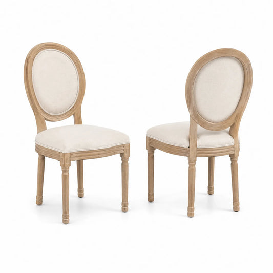 Set di 2 Sedie da Pranzo in Legno con Rivestimento in Lino Beige