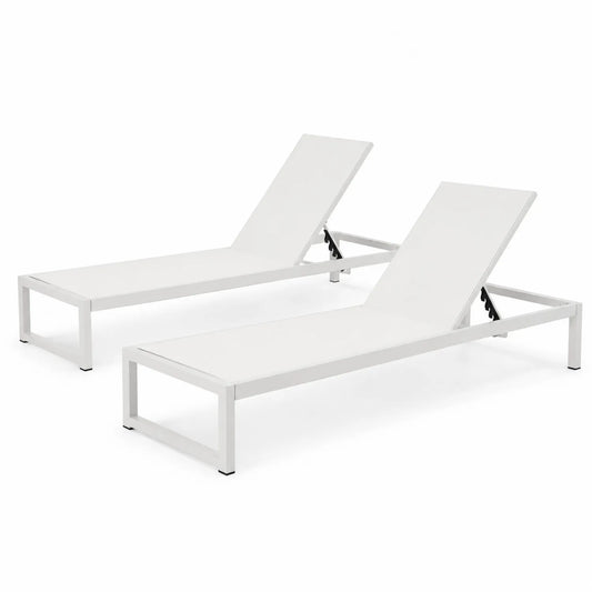 Set di 2 Lettini Prendisole in Alluminio e Tessuto Poliestere Bianco