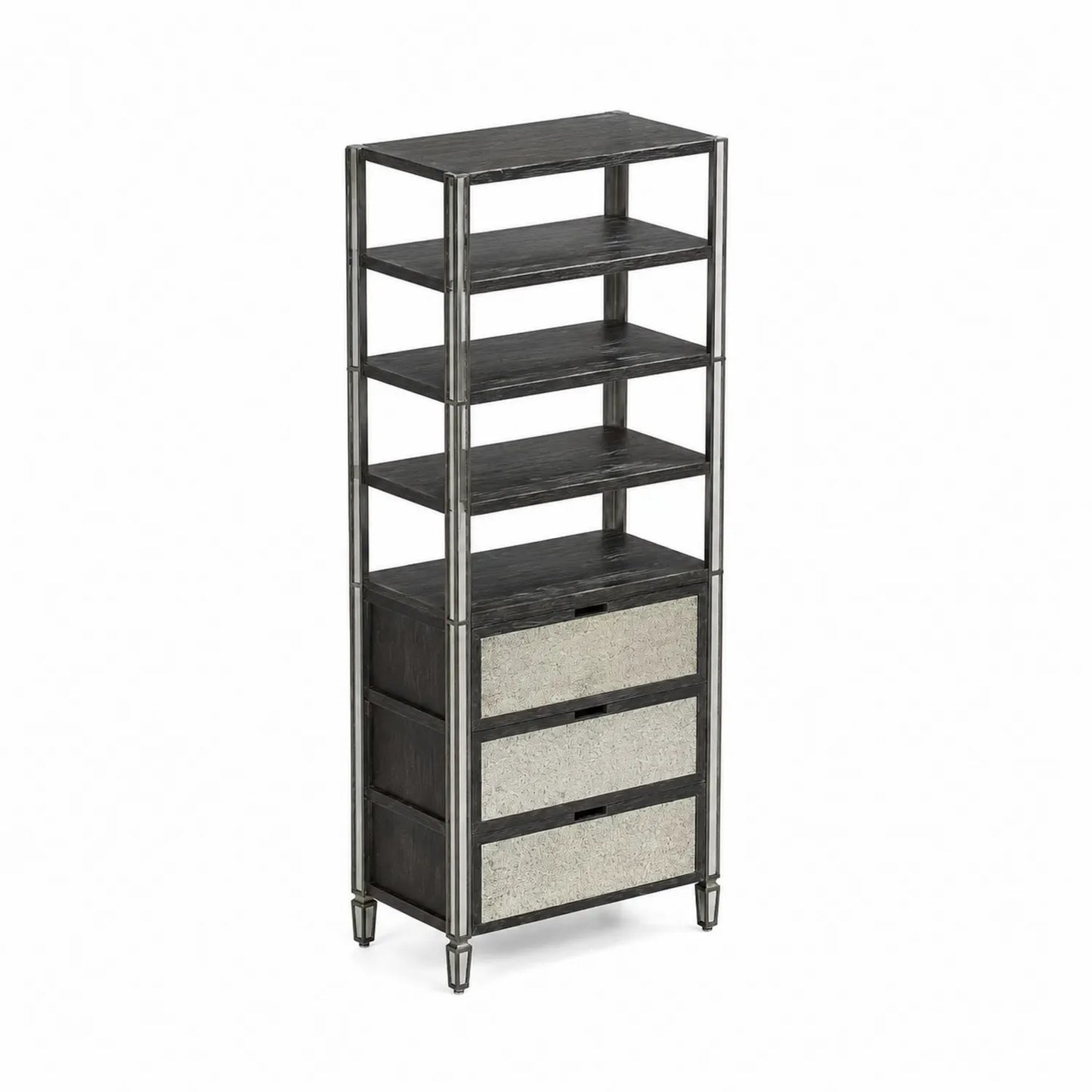 Scaffale a 5 Ripiani con 3 Cassetti in Legno e Metallo