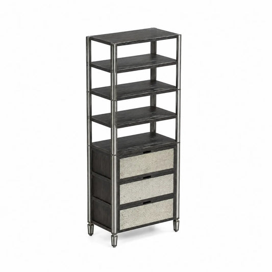 Scaffale a 5 Ripiani con 3 Cassetti in Legno e Metallo