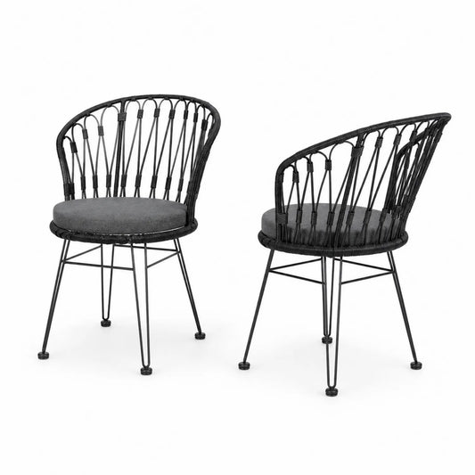 Set di 2 sedie in metallo con cuscino in poliestere nero e grigio