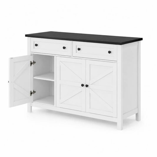 Credenza in MDF e Legno con Piano Nero 120x40x90 cm