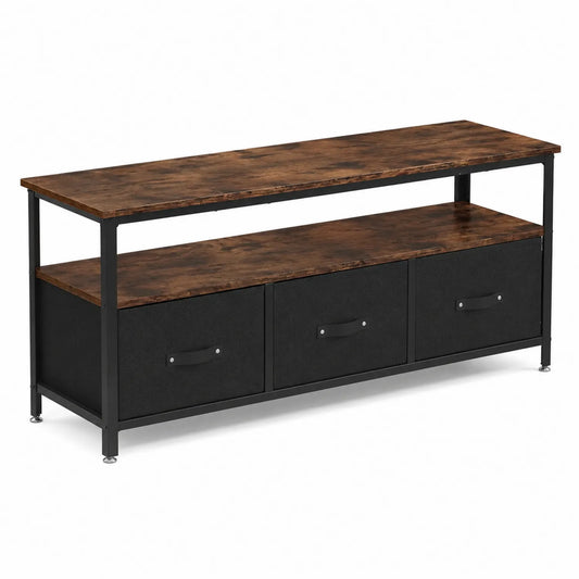 Mobile TV in Legno e Metallo con Cassetti in Tessuto 120x40x50 cm