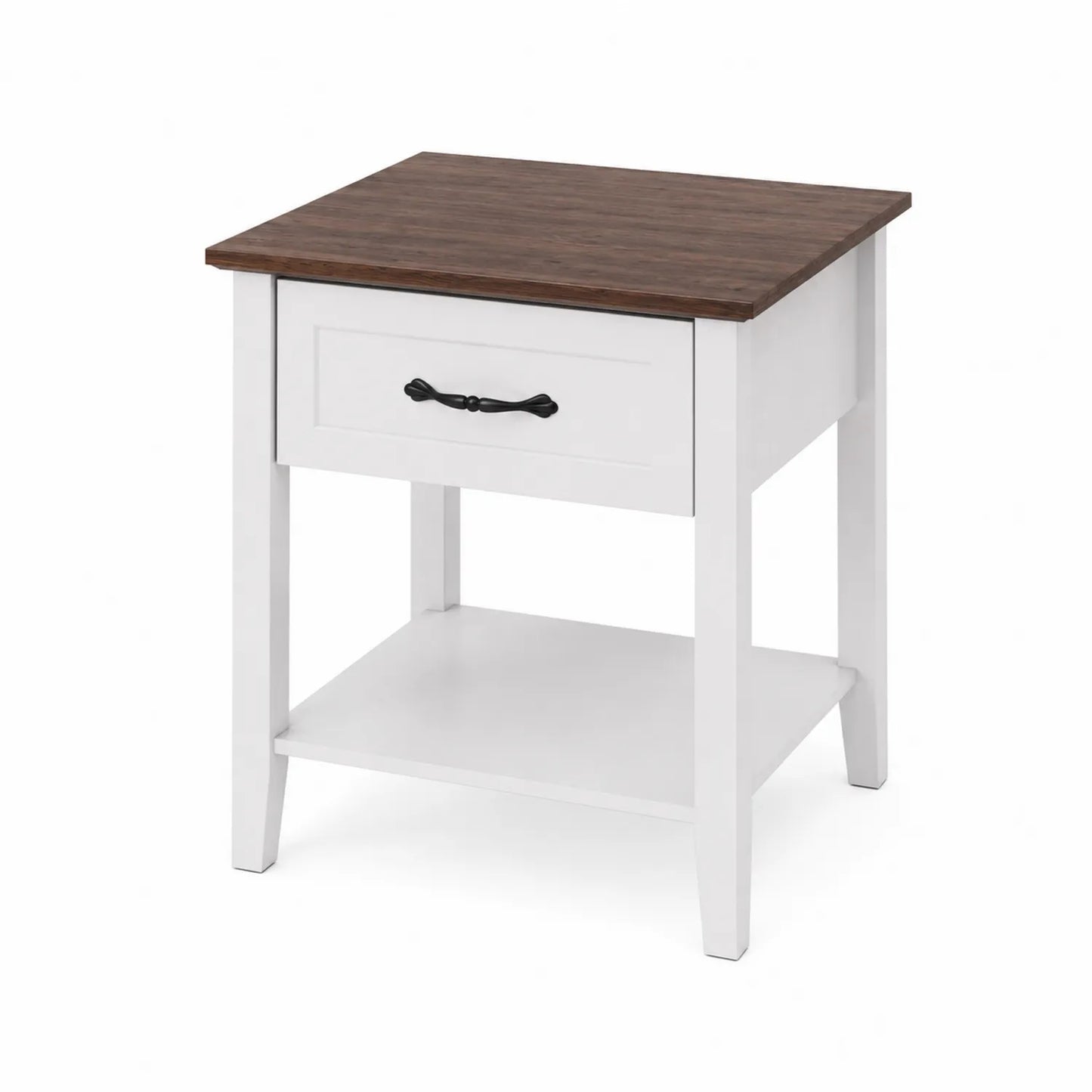 Comodino in Legno Bianco con Ripiano e Cassetto
