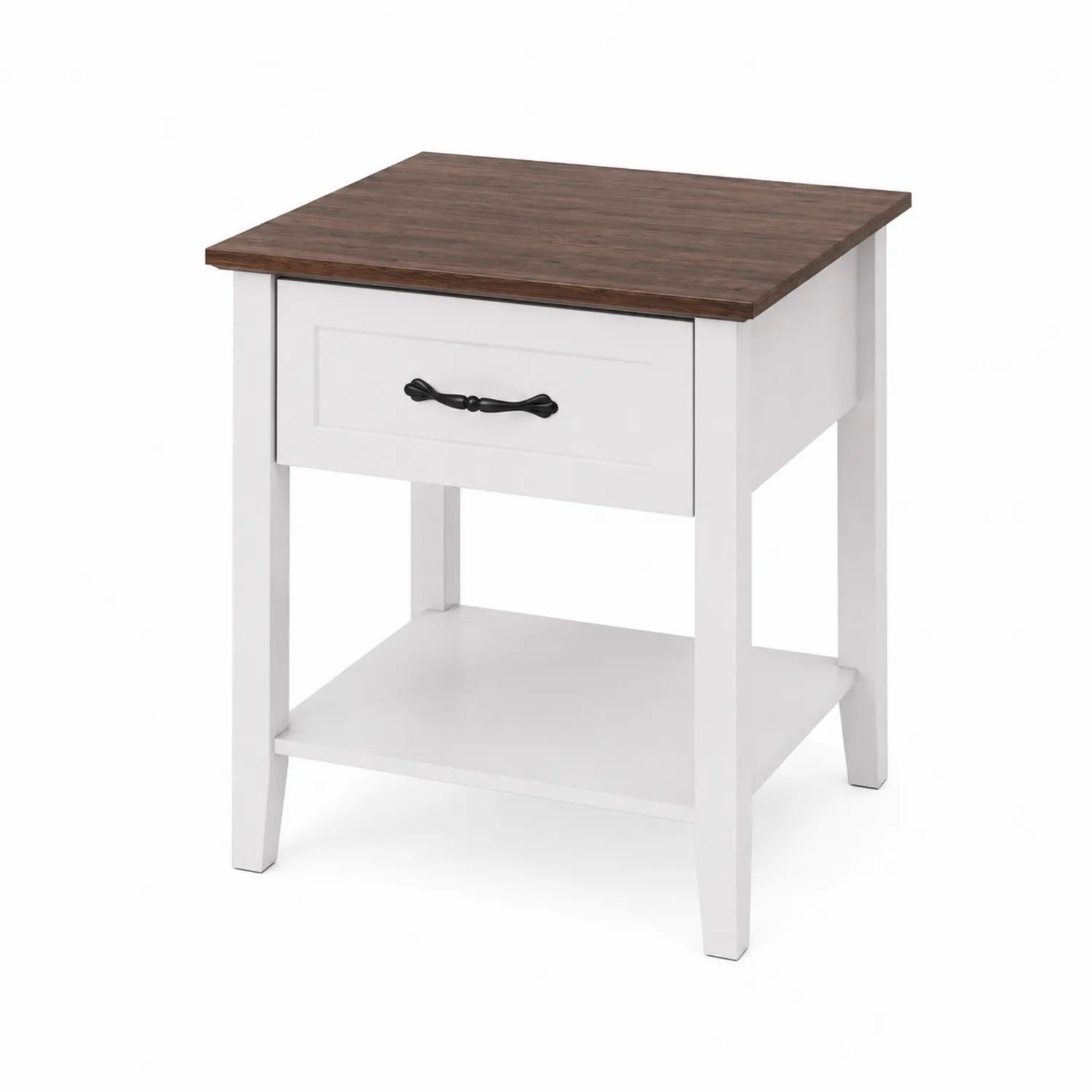 Comodino in Legno Bianco con Ripiano e Cassetto