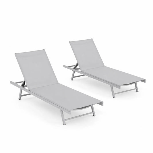 Set di 2 Lettini Prendisole in Alluminio e Textilene Grigio