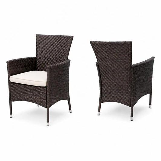 Set di 2 Sedie da Esterno in Polyrattan Marrone con Cuscini Beige