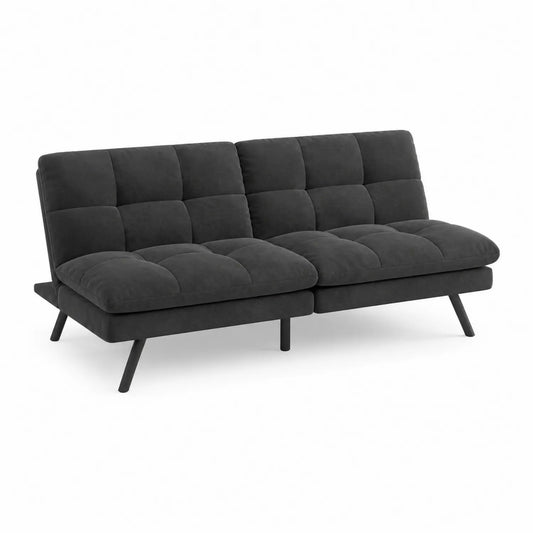Divano Letto in Tessuto Nero con Struttura in Legno di Pino