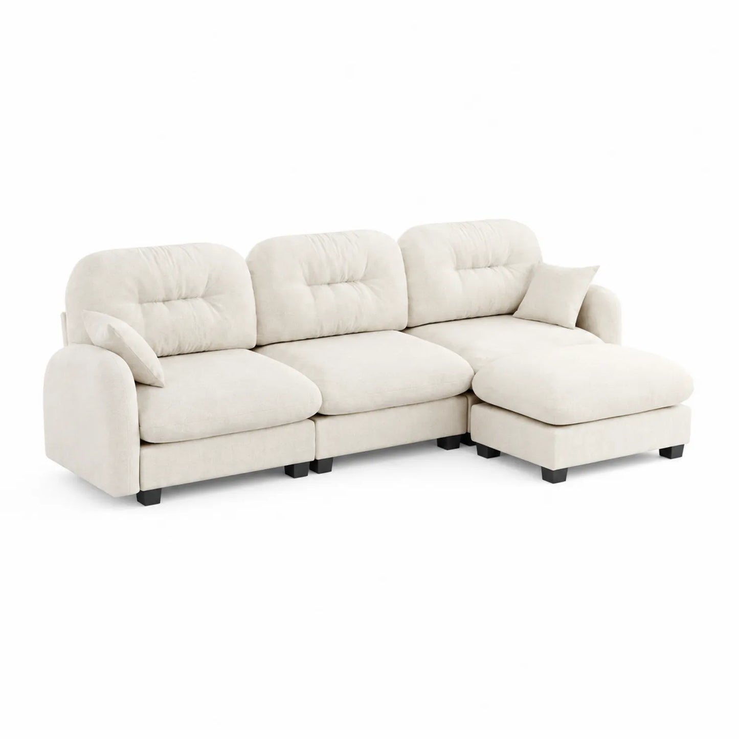 Divano modulare in tessuto con chaise longue e cuscini