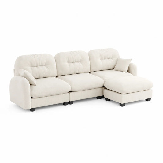 Divano modulare in tessuto con chaise longue e cuscini