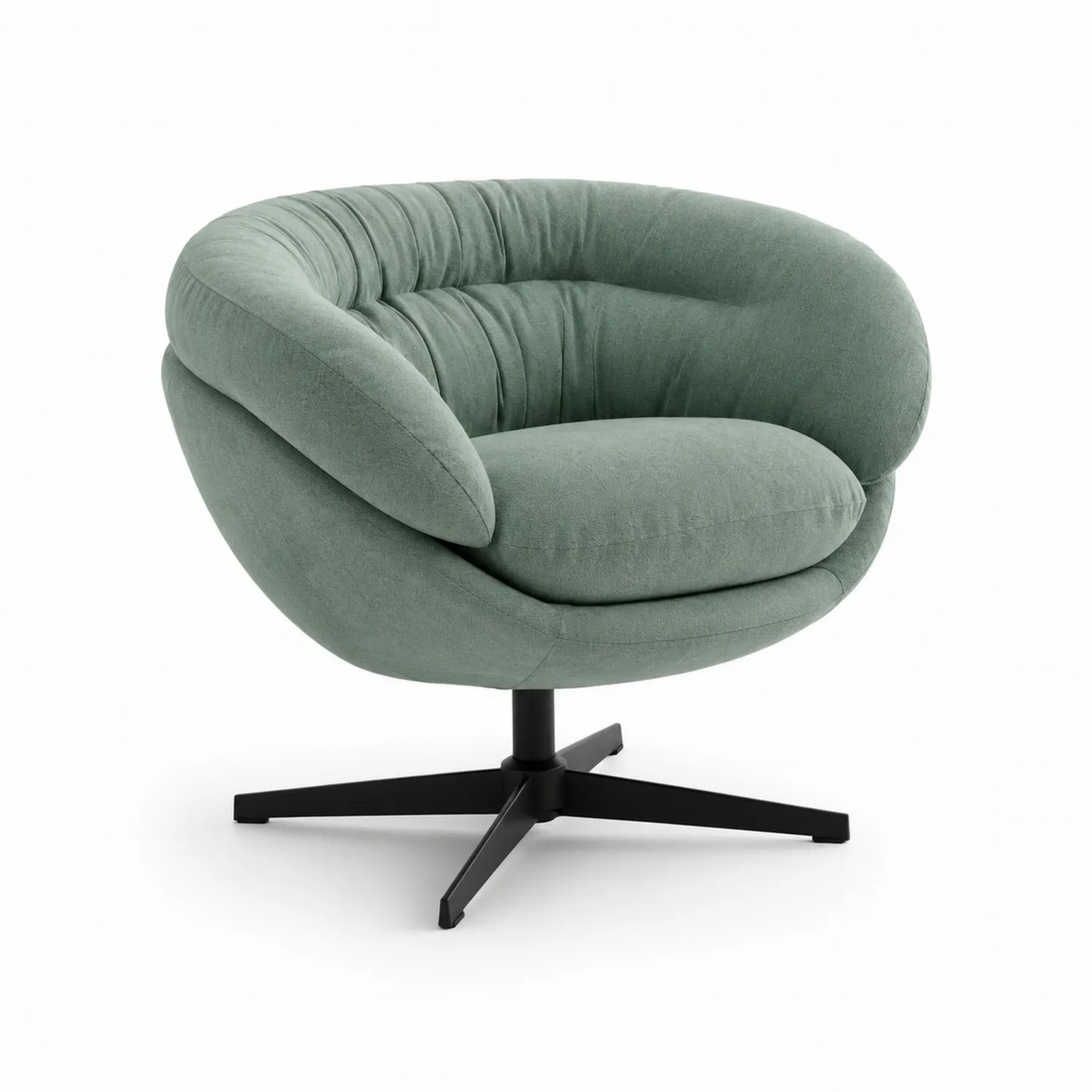 Poltrona girevole in tessuto poliestere verde con base in acciaio