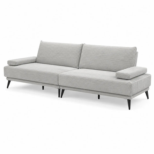 Divano modulare in tessuto grigio con struttura in legno